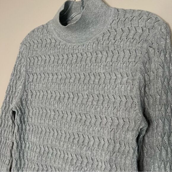 GAP Pointelle Turtleneck Silver Metallic Simmer Lightweight Sweater - Picture 4 of 14